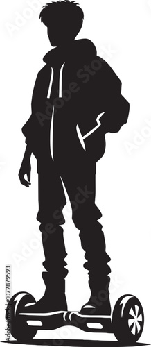 A person Hover boarding silhouette vector illustration isolated on a white background