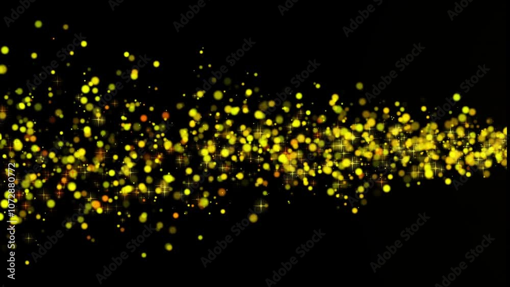 Holyday star dust trail spiral particle effect animation. Gold glittering star dust trail sparkling particles black background. Space Golden flying particles