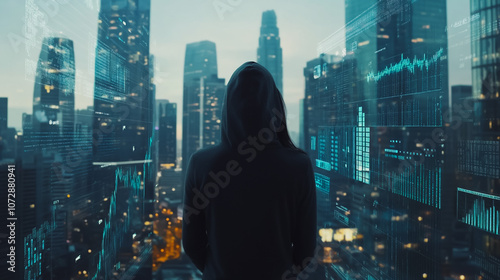 Hacker are planning to hack and attack networks and cyber security , innovative Smart city and graphs with statistics to analyze business potential and predict future developments in company growth.