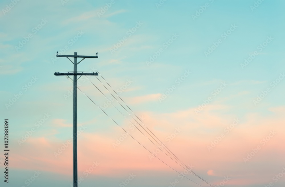 Obraz premium Silhouette of a power pole against dusk sky.