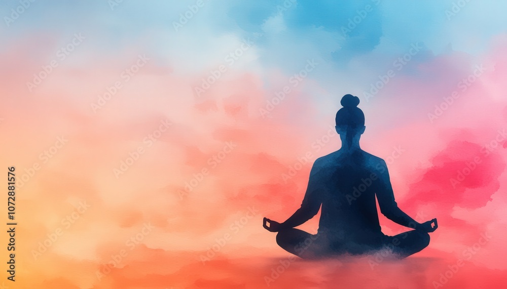 Silhouette of a person meditating in calm colors. Silhouette of a person meditating in calm colors.