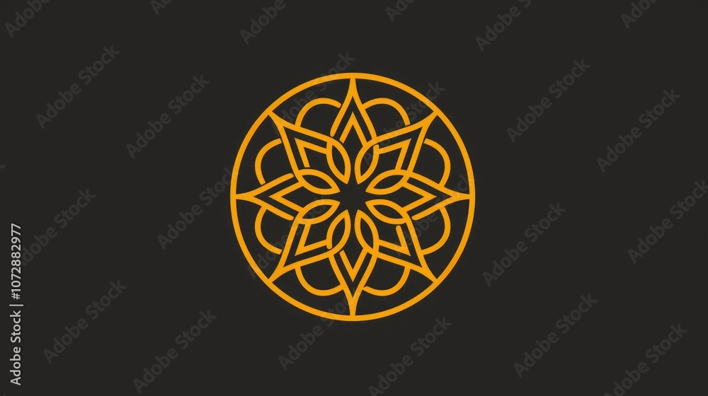 Abstract geometric pattern with an orange circular mandala on a black background. Abstract geometric pattern with an orange circular mandala on a black background.