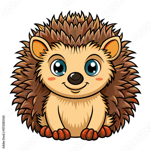 Cute Hedgehog Vector Art, Little Baby Hedgehog Icon. Adorable Sitting Hedgehog Cartoon Character Isolated on White Background