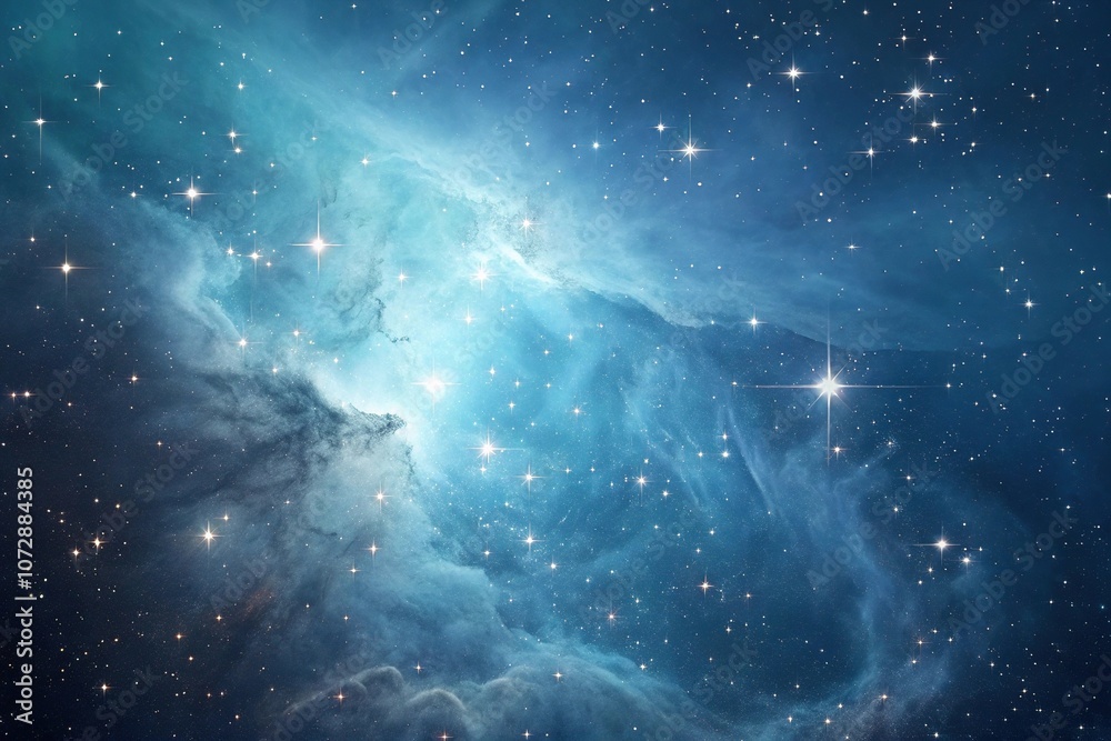 Softly glowing nebula scene in light blue abstract background, heavenly, radiant Softly glowing nebula scene in light blue abstract background, heavenly, radiant