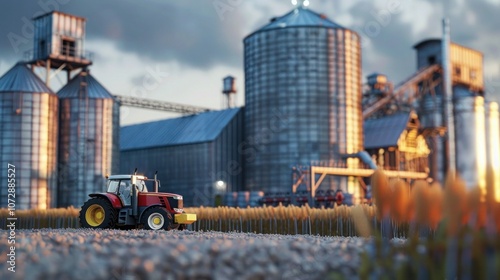 Grain Silos and a tractor