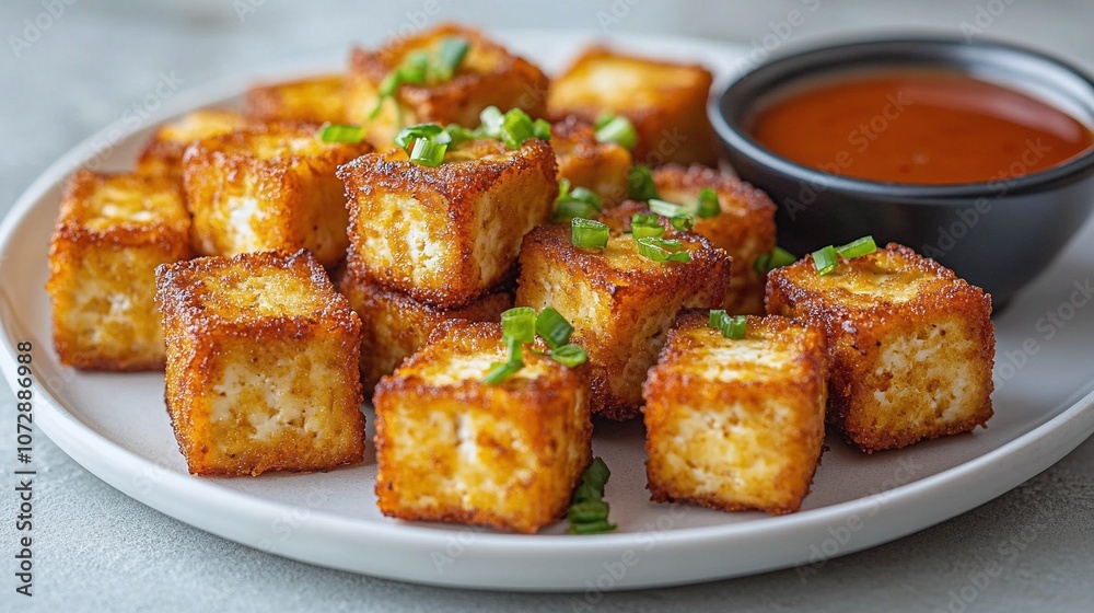 Crispy Fried Tofu Cubes with Green Onions and Dipping Sauce Recipe Crispy Fried Tofu Cubes with Green Onions and Dipping Sauce Recipe
