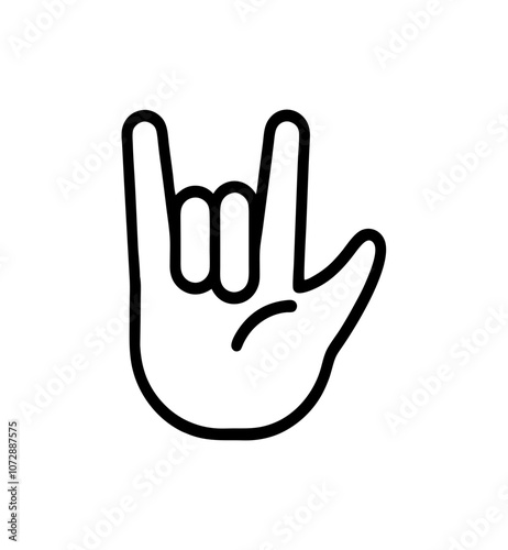 Rock on horns gesture symbolizing music and enthusiasm on a plain background