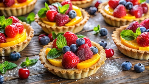 A symphony of fresh summer fruits arranged in delicate pastry cups, a delightful feast for the senses.