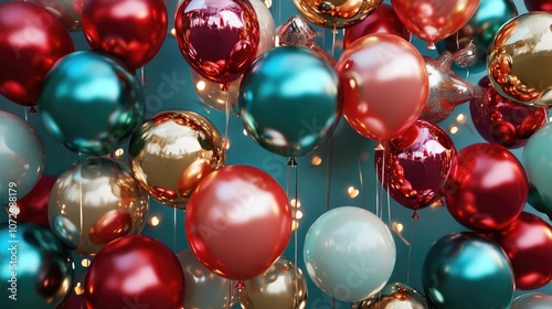 Christmas balloons party decorations, Collection of Christmas, 3D render, Triadic color scheme