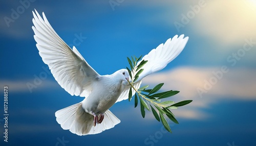 White dove with an olive branch, symbolizing peace