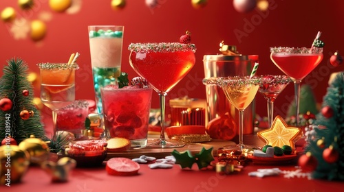 Christmas recipes, Collection of Christmas, 3D render, Triadic color scheme, and deliciousdrinks  photo