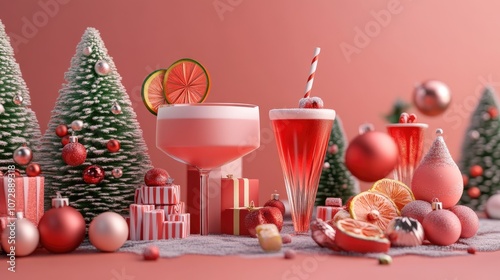 Christmas recipes, Collection of Christmas, 3D render, Triadic color scheme, and deliciousdrinks  photo