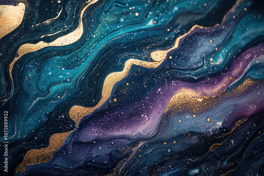 Rich fluid art background featuring marbled effects in deep jewel tones, creating an elegant and sophisticated visual texture perfect for artistic and decorative designs...