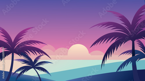 Gradient background with palm leaves. Vector illustration 