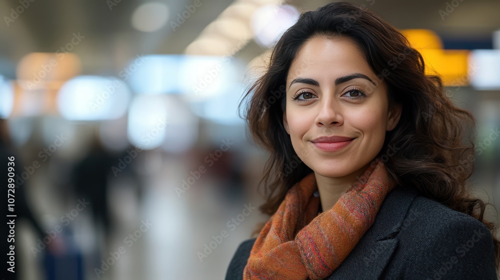 custom made wallpaper toronto digitalConfident Woman Smiling in a Busy Airport Terminal