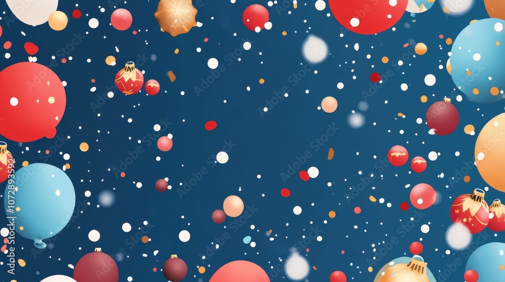 Confetti and balloons flat design, Collection of Christmas, front view party bright decorations Confetti and balloons flat design, Collection of Christmas, front view party bright decorations