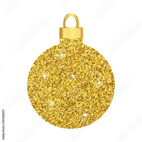 Glitter Christmas golden ball on transparent background