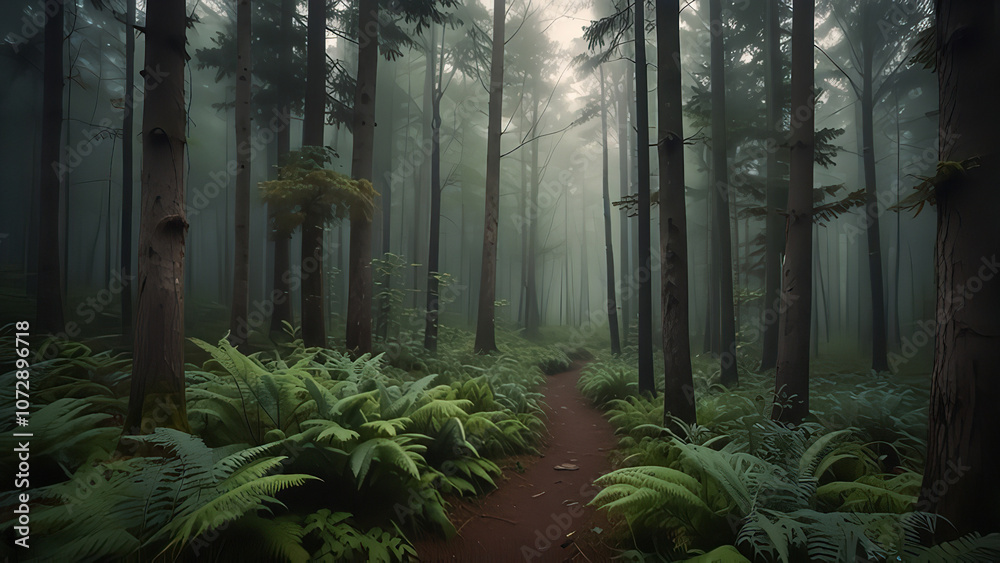 A peaceful forest with soft, muted tones. A peaceful forest with soft, muted tones.