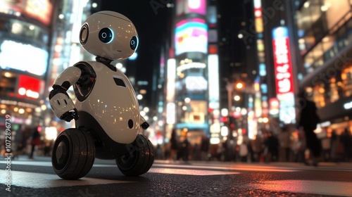 東京渋谷のストリートを警備するロボット