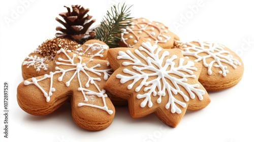 Gingerbread cookies, Christmas theme, isolated on white background