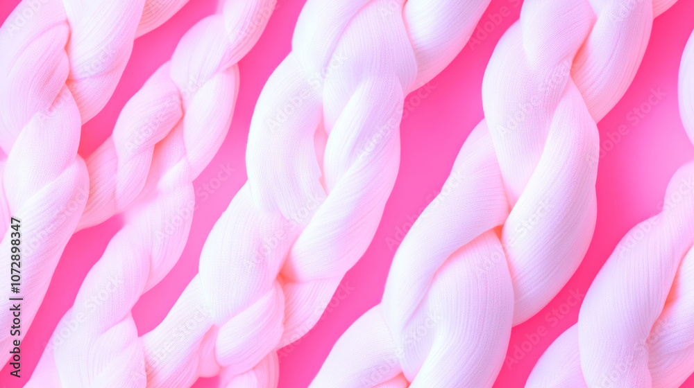 Obraz premium 3D knitted fabric seamless pattern pink white background. wool fiber texture design wallpaper