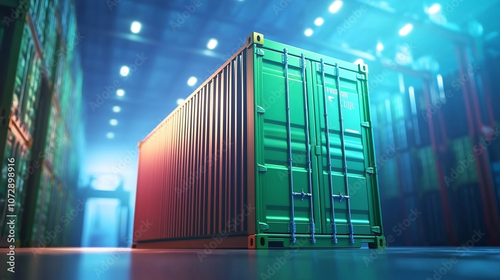 3D Cargo Container on Loading Dock with Multicolored Textures 3D Cargo Container on Loading Dock with Multicolored Textures