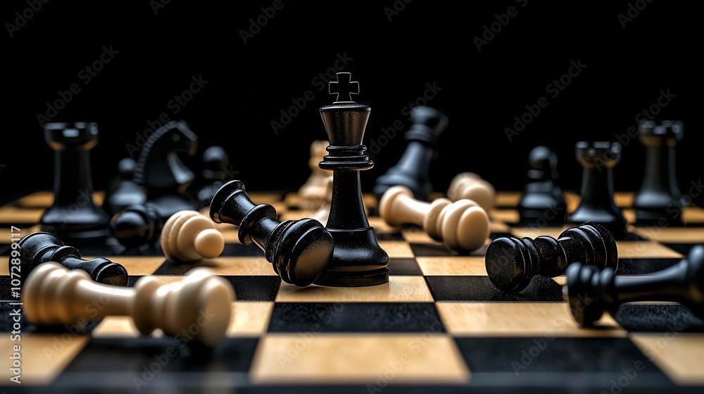 Chessboard with Chess Pieces Positioned for Strategic Competition and Planning Chessboard with Chess Pieces Positioned for Strategic Competition and Planning