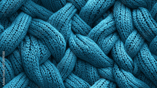 3D knitted fabric seamless pattern blue background. wool fiber texture design wallpaper