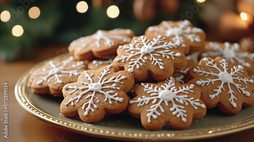 Fresh Gingerbread Cookies Decorated with Icing for the Holidays