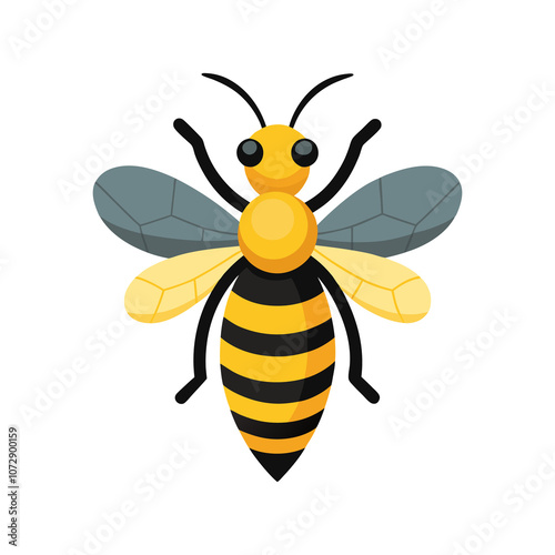 Cute bee cartoon waving hand white background