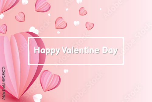Paper cut elements in shape of heart on rectangular frame has free space.and pink sweet background. Vector symbols of love for Happy Valentine's Day, birthday greeting card design.