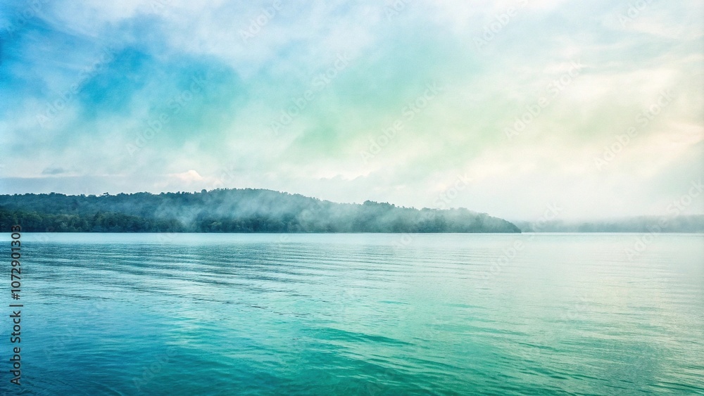 Naklejka premium Subtle watercolor blending of blues and greens creates an ombre effect in the background, natural, blue