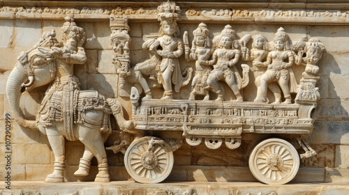 The ornate details of the Hampi Vitthala Temple, featuring the iconic stone chariot and intricate carvings that narrate the grandeur of Vijayanagara architecture photo