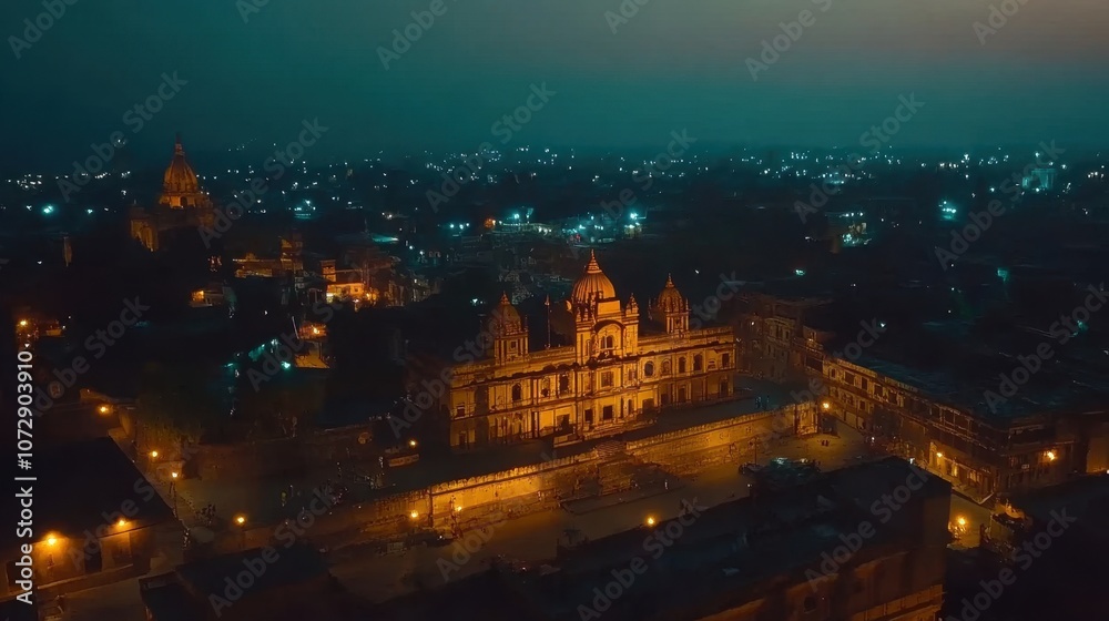 The stunning architecture of the Kashi Vishwanath Temple illuminated during the night, capturing its beauty and spiritual atmosphere The stunning architecture of the Kashi Vishwanath Temple illuminated during the night, capturing its beauty and spiritual atmosphere