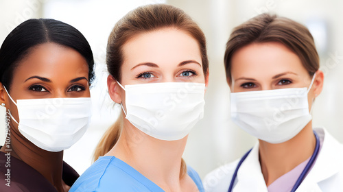 Medical staff wearing masks in a hospital setting, symbolizing dedication and protection in the face of health challenges.