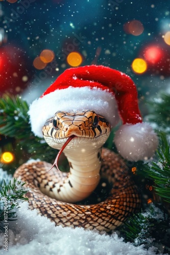 Snake in Santa Hat Snow