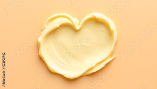 Heart shape shea butter cream texture smudge stroke on beige brown color background isolated with white highlights, png