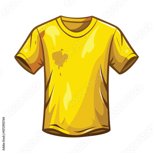 Heavily Stained Yellow T-Shirt – Ideal for Rugged Activities or Messy Work Scenes, Isolated on White Background.