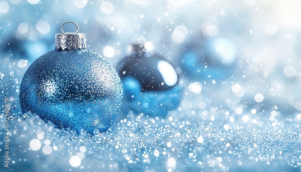 A magical winter scene featuring blue and silver Christmas ornaments and snowflakes, ideal for holiday greetings, winter events, and festive decorations. A magical winter scene featuring blue and silver Christmas ornaments and snowflakes, ideal for holiday greetings, winter events, and festive decorations.