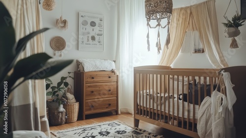 A cozy and stylish nursery filled with natural light and warm decor elements.