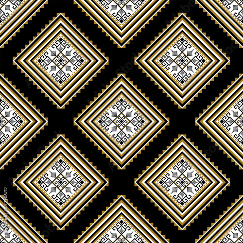 Wallpaper Mural Seamless Black and Gold Geometric Pattern, Ethnic Diamond Pattern, Traditional Indonesian Batik Motif, Abstract Tribal Design Torontodigital.ca