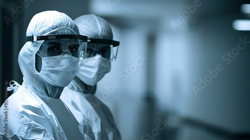 Medical staff wearing masks in a hospital setting, symbolizing dedication and protection in the face of health challenges.