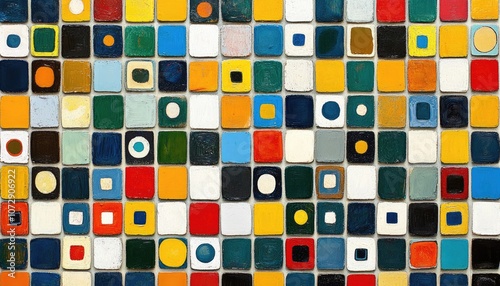 Colorful squares with geometric shapes. A textured, abstract background for a modern and artistic feel.