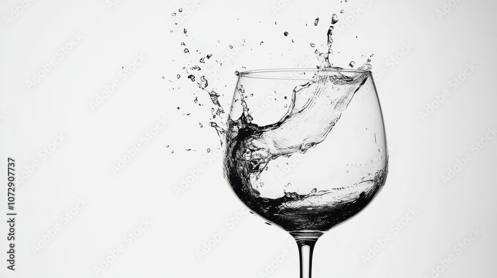Water exploding from a glass, droplets suspended in mid-splash on a pristine white background Water exploding from a glass, droplets suspended in mid-splash on a pristine white background