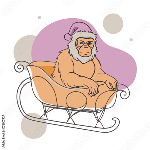 Monkey in a Sleigh: A festive and adorable illustration of a monkey wearing a Santa hat and riding in a sleigh. perfect for Christmas cards, holiday decorations, and social media posts.