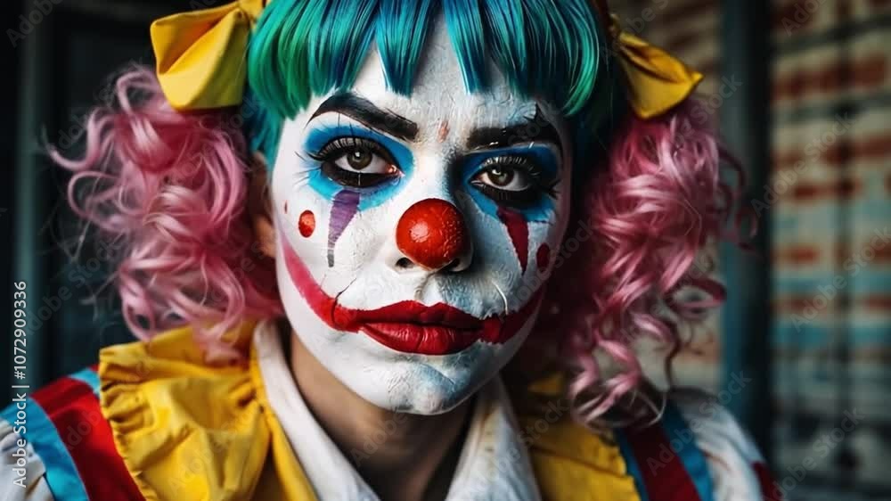 A female clown grieving alone A female clown grieving alone