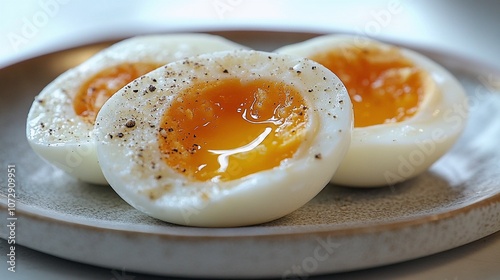 Perfect Soft-Boiled Egg with Runny Yolk Served on Plate