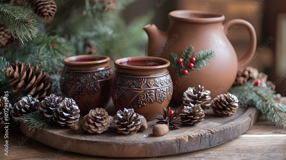 custom made wallpaper toronto digitalRustic setting with mulled wine served in clay mugs and pine cones.