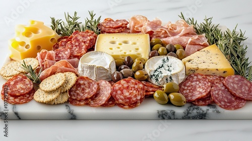 Assorted Charcuterie Board with Cheeses, Meats, Olives, and Crackers