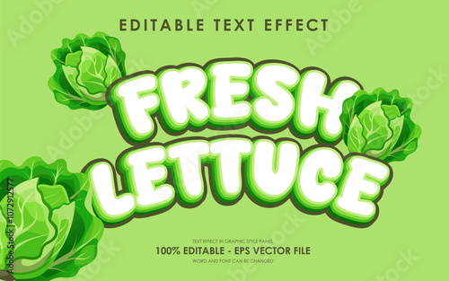Editable fresh lettuce Text Effect. with illustration of lettuce. suitable for vegan themed